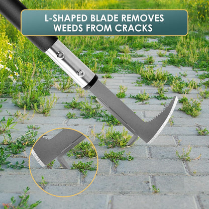 Crack Weeder, Stainless Steel Manual Crevice Weeding Tool, Long Handle Weed Grabber Remover, L-Shaped Manual Weeder Puller, Durable Crevice Weeding Tool for Sidewalk Garden Patio Lawn