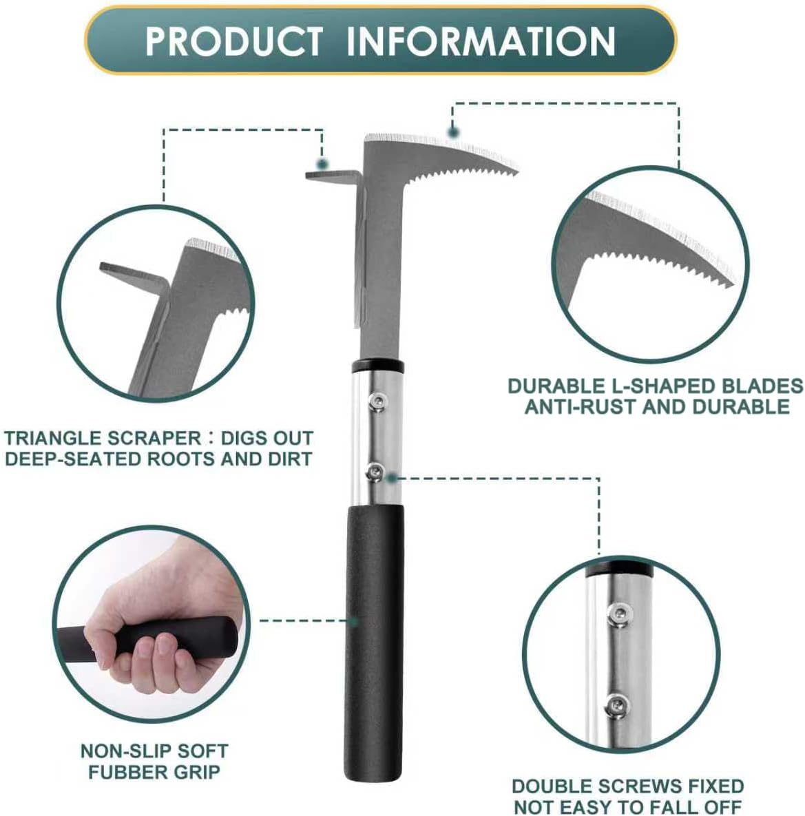 Crack Weeder, Stainless Steel Manual Crevice Weeding Tool, Long Handle Weed Grabber Remover, L-Shaped Manual Weeder Puller, Durable Crevice Weeding Tool for Sidewalk Garden Patio Lawn