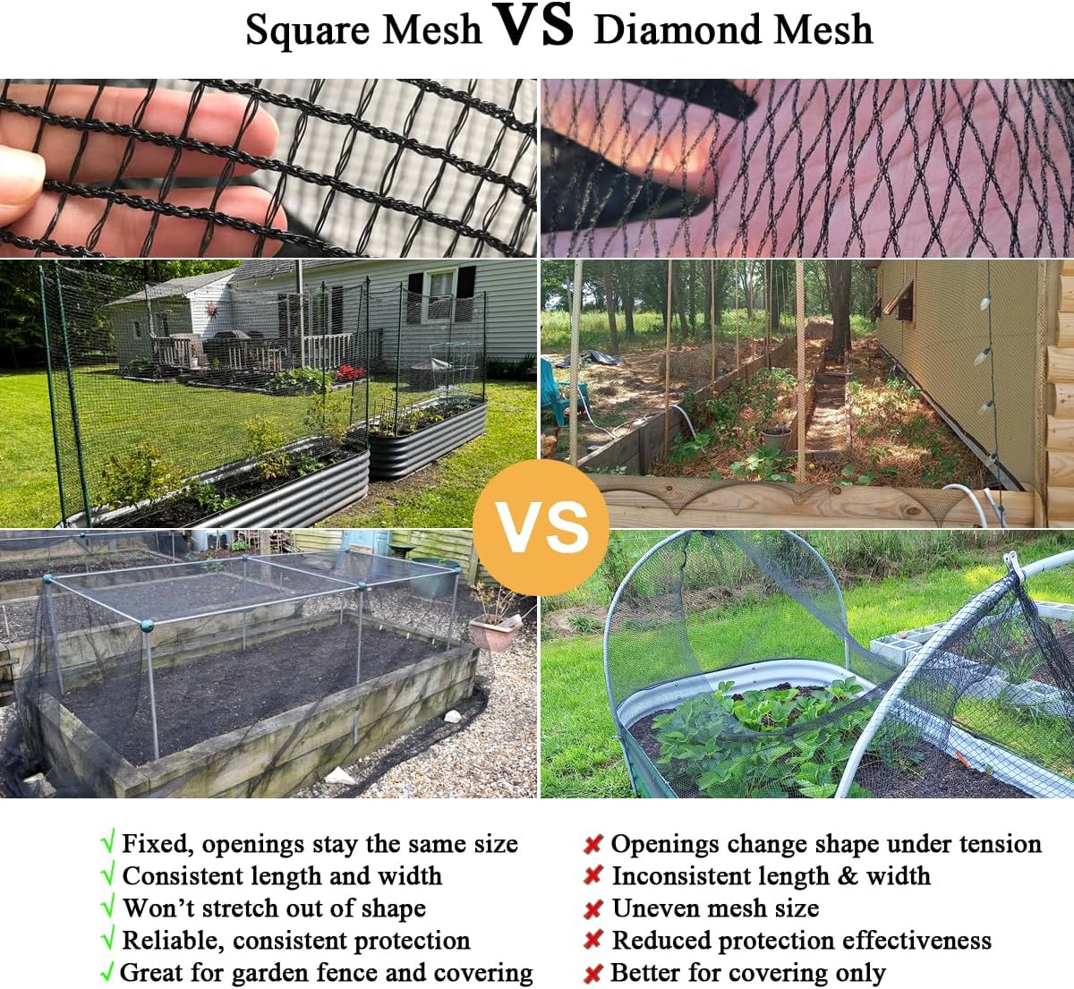 Garden Netting 10x10 FT, 1/2" Square Mesh Heavy Duty Bird Netting