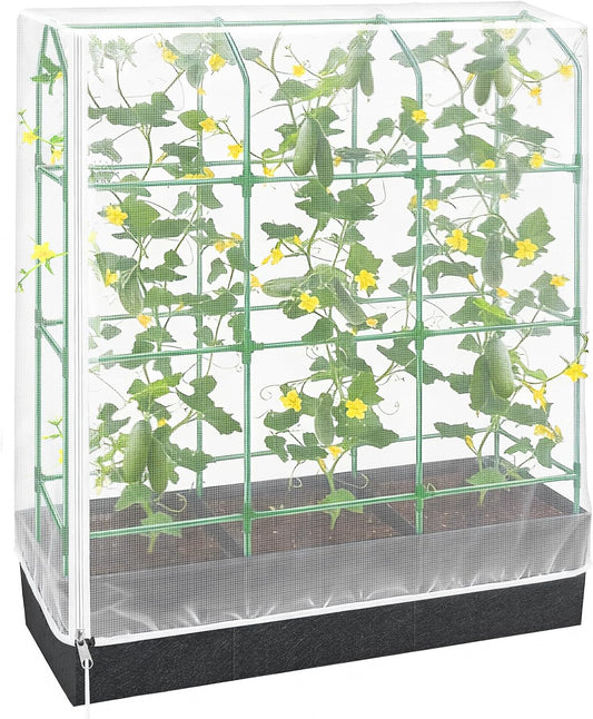 Garden Bird Netting Plant Cover for Cucumber Trellis, 52" x18''x66'' Insect Bird Barrier Garden Trellis Net with Zipper & Drawstring, Cucumber Trellis Netting Protection Cover for Protecting Plants