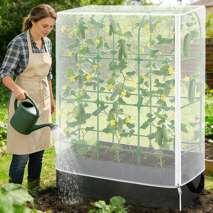 Garden Bird Netting Plant Cover for Cucumber Trellis, 52" x18''x66'' Insect Bird Barrier Garden Trellis Net with Zipper & Drawstring, Cucumber Trellis Netting Protection Cover for Protecting Plants
