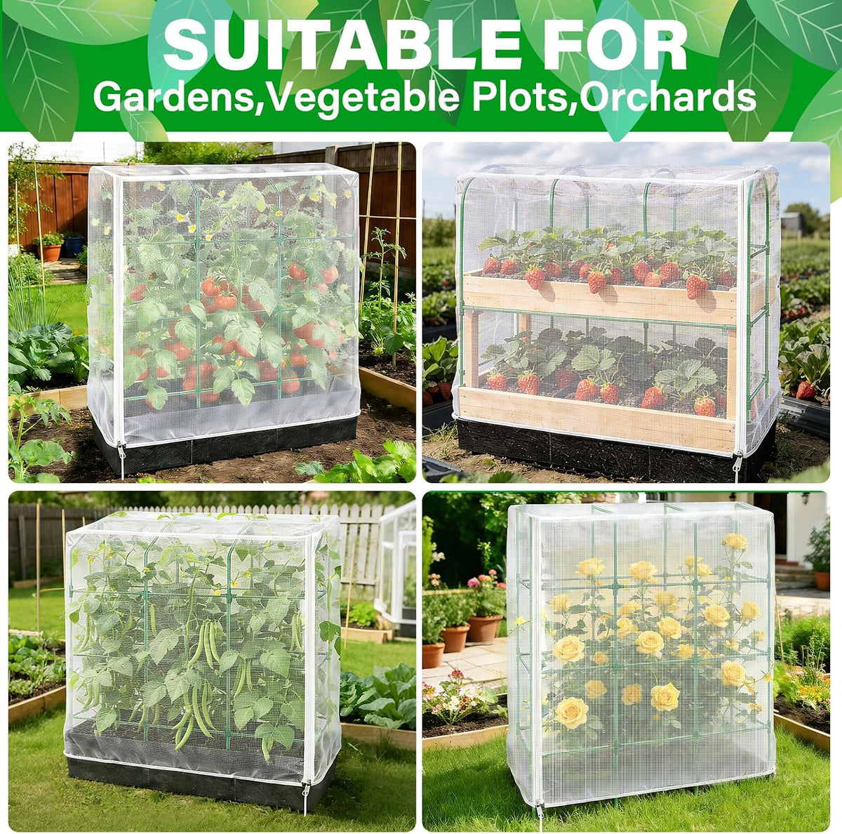 Garden Bird Netting Plant Cover for Cucumber Trellis, 52" x18''x66'' Insect Bird Barrier Garden Trellis Net with Zipper & Drawstring, Cucumber Trellis Netting Protection Cover for Protecting Plants
