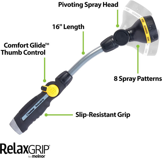 65173AMZ RelaxGrip 8 Pattern 16" Pivoting Wand Bundle, Metal, Black, Yellow