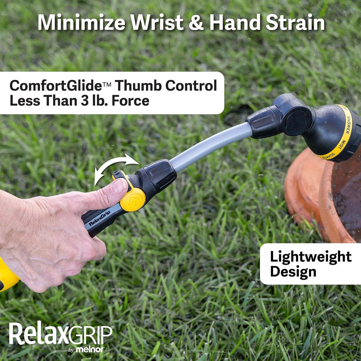 65173AMZ RelaxGrip 8 Pattern 16" Pivoting Wand Bundle, Metal, Black, Yellow