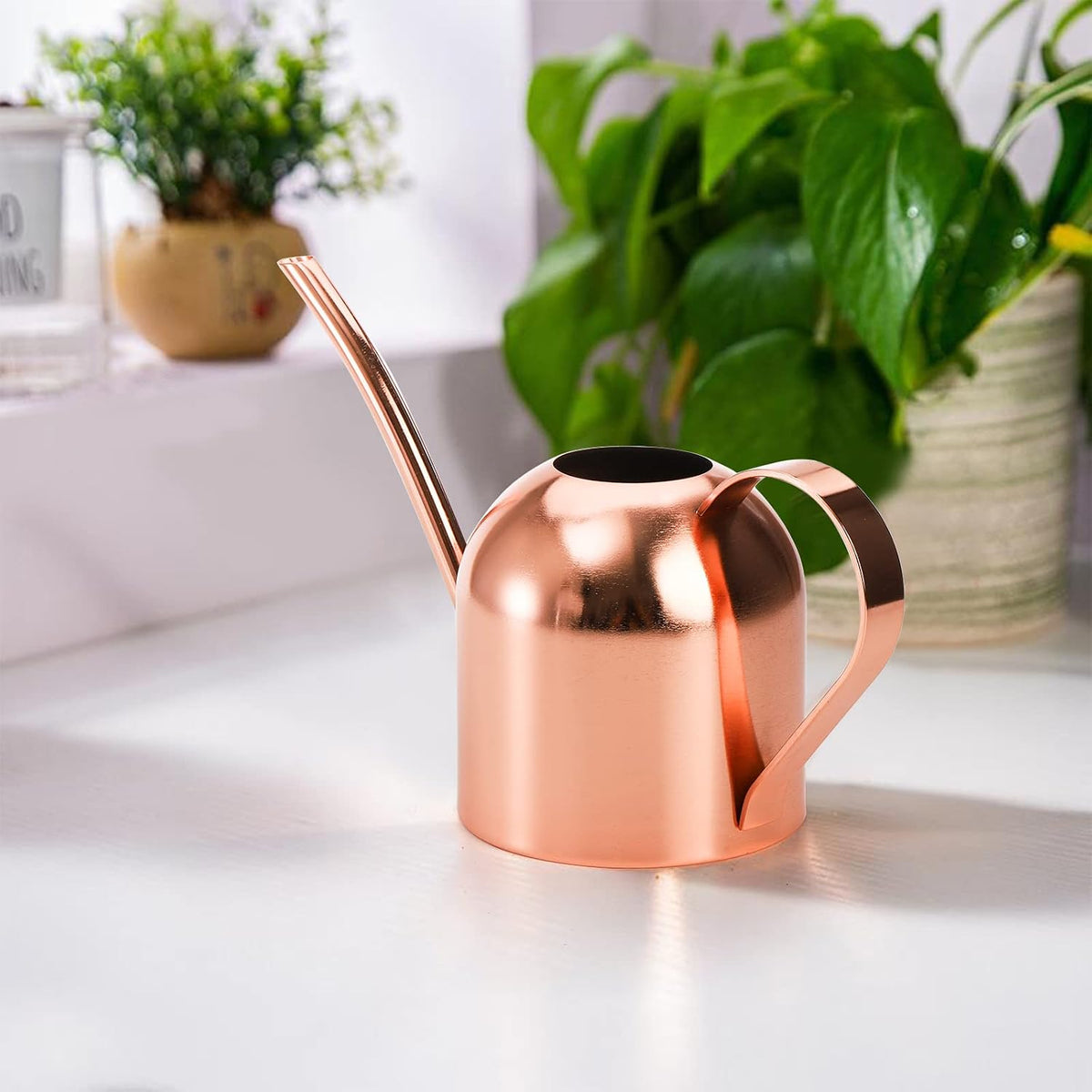 Stainless Steel Watering Can, Small Modern Style Watering Pot, 15oz/450ml Plant Watering Can with Long Spout to Prevent Spillage, Perfect for Outdoor and Indoor Plants (Copper)
