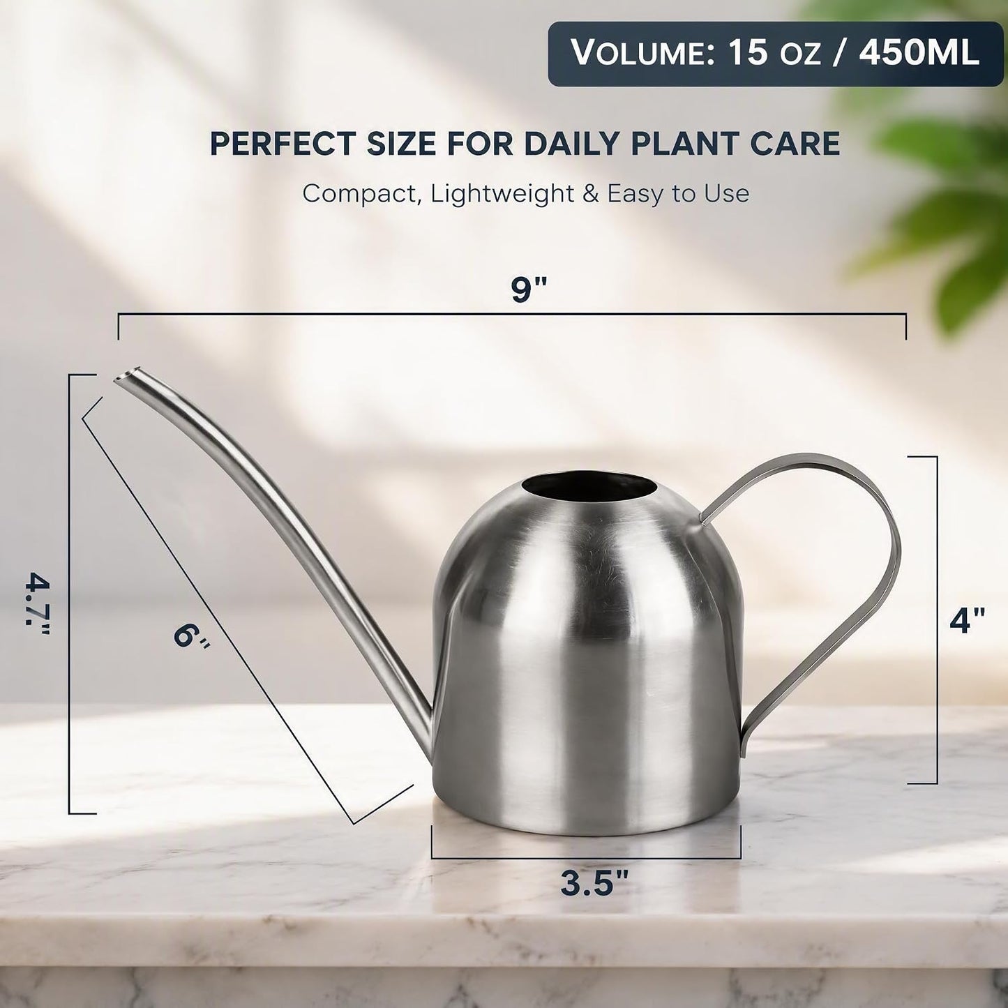 Stainless Steel Watering Can, Small Modern Style Watering Pot, 15oz/450ml Plant Watering Can with Long Spout to Prevent Spillage, Perfect for Outdoor and Indoor Plants (Copper)
