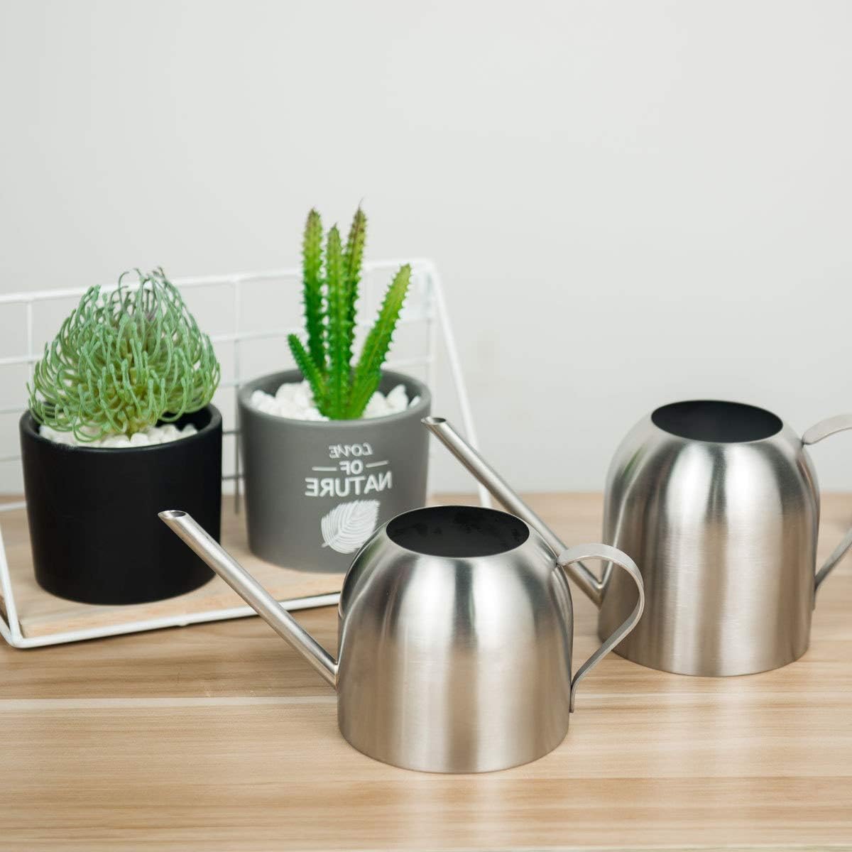 Stainless Steel Watering Can, Small Modern Style Watering Pot, 15oz/450ml Plant Watering Can with Long Spout to Prevent Spillage, Perfect for Outdoor and Indoor Plants (Copper)