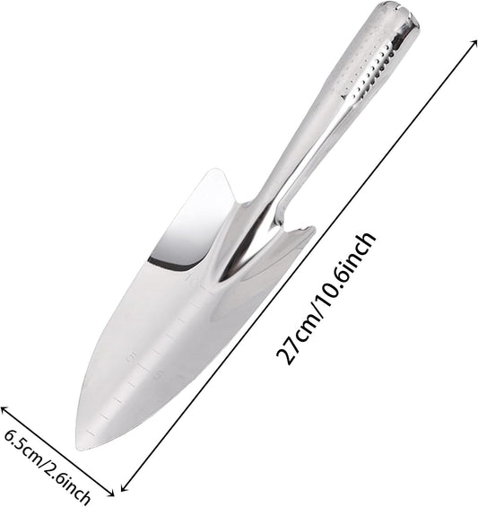 Stainless Steel Hand Trowel, Rustproof Heavy Duty Measuring Garden Shovel