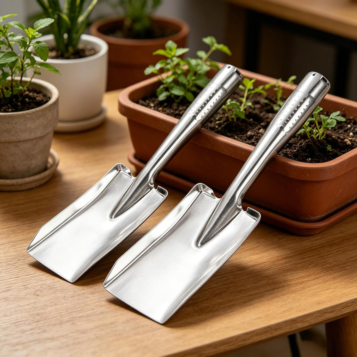 Stainless Steel Hand Trowel, Rustproof Heavy Duty Measuring Garden Shovel
