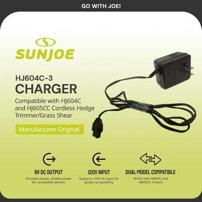 HJ604C-CHRG Charger for HJ604C & HJ605CC Cordless Hedge Trimmer and Grass Shear, Manufacturer Original Replacement Charging Cord, 9 V