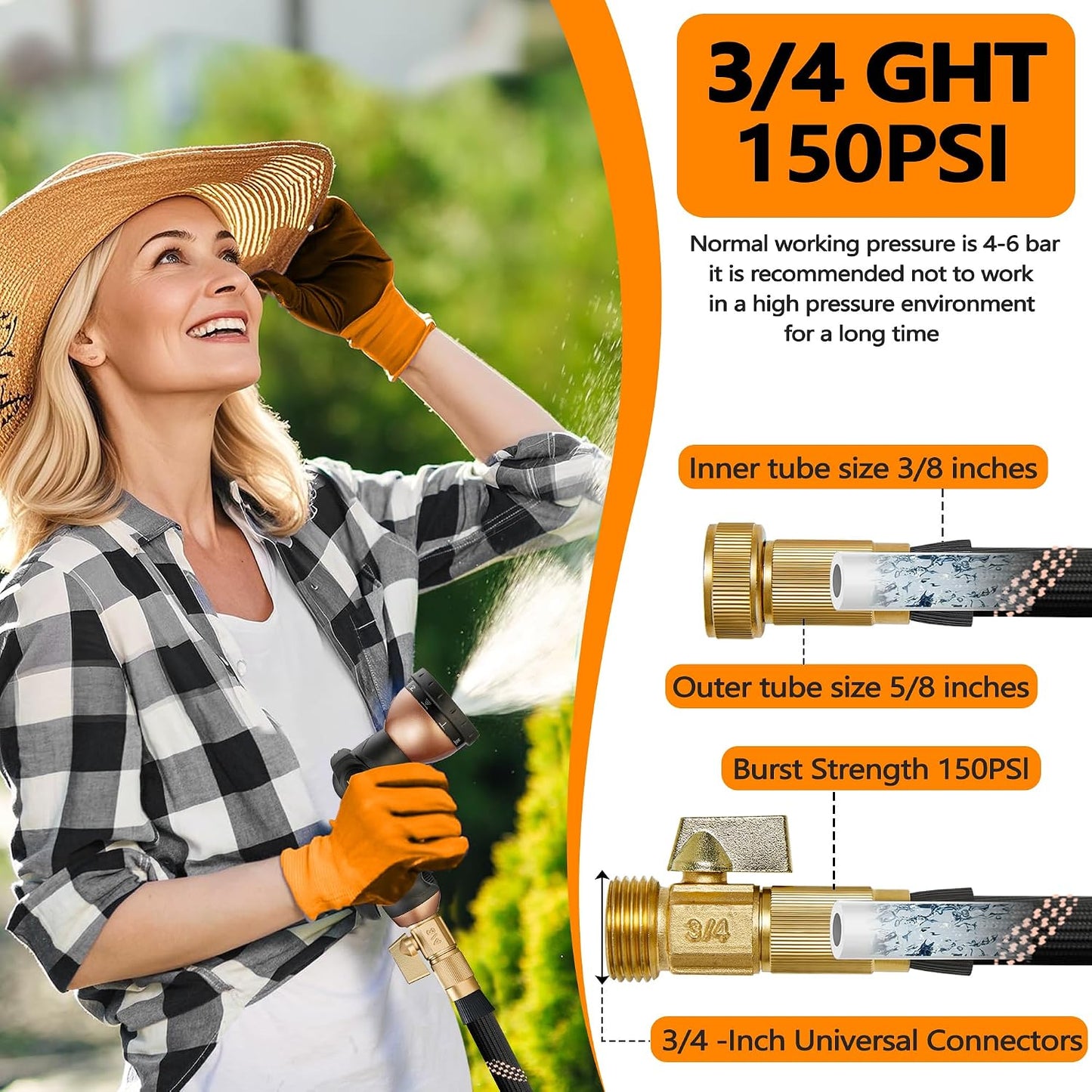 Garden Hose 100ft, 2026 Ultra Lightweight Water Hoses w/10 Function Spray Nozzle and 3/4" Brass Fittings- Durable, & Flexible Water Pipe for Yard, Lawn, Outdoor & Gardening(Black Rose gold)