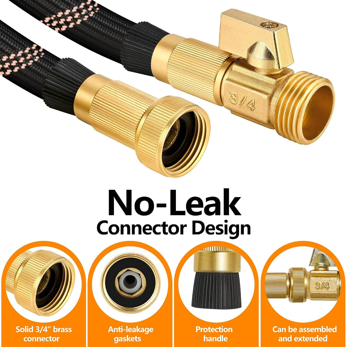 Garden Hose 100ft, 2026 Ultra Lightweight Water Hoses w/10 Function Spray Nozzle and 3/4" Brass Fittings- Durable, & Flexible Water Pipe for Yard, Lawn, Outdoor & Gardening(Black Rose gold)