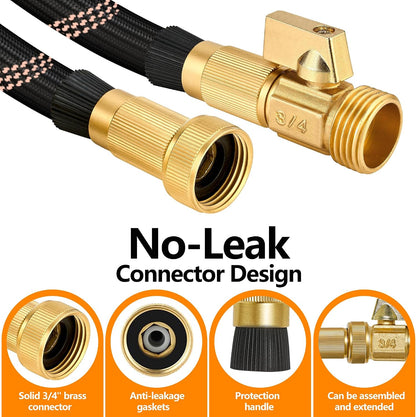 Garden Hose 100ft, 2026 Ultra Lightweight Water Hoses w/10 Function Spray Nozzle and 3/4" Brass Fittings- Durable, & Flexible Water Pipe for Yard, Lawn, Outdoor & Gardening(Black Rose gold)