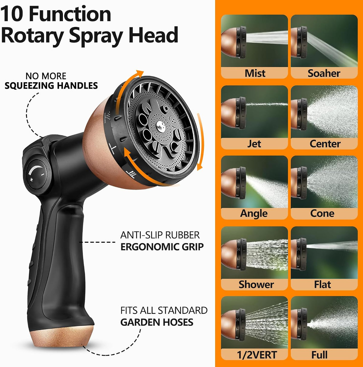 Garden Hose 100ft, 2026 Ultra Lightweight Water Hoses w/10 Function Spray Nozzle and 3/4" Brass Fittings- Durable, & Flexible Water Pipe for Yard, Lawn, Outdoor & Gardening(Black Rose gold)