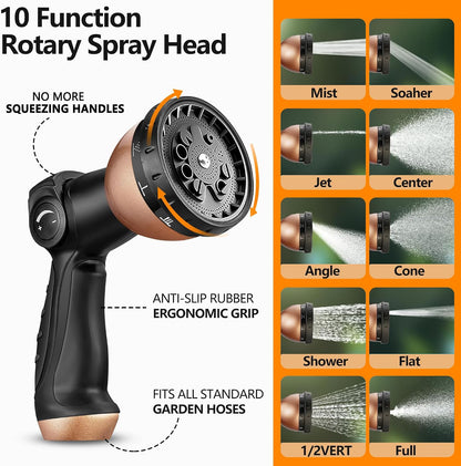 Garden Hose 100ft, 2026 Ultra Lightweight Water Hoses w/10 Function Spray Nozzle and 3/4" Brass Fittings- Durable, & Flexible Water Pipe for Yard, Lawn, Outdoor & Gardening(Black Rose gold)