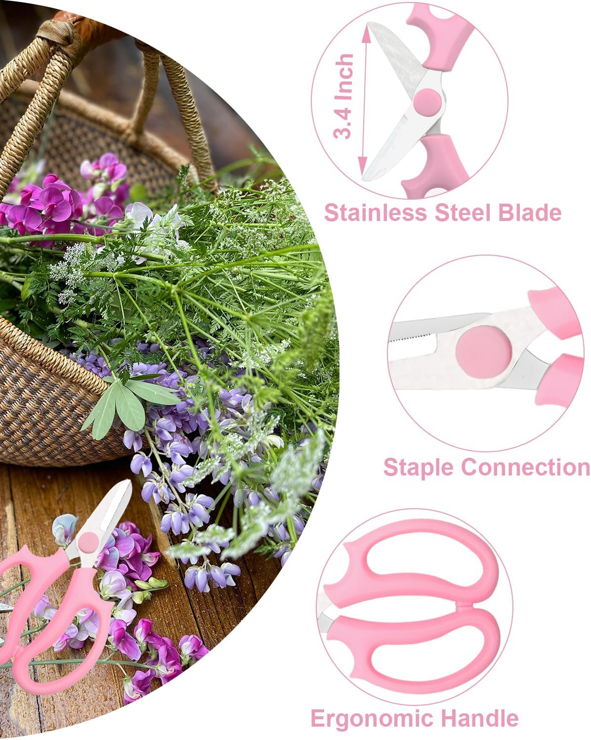 Flower Scissor, Scissors for Cutting Flowers, 12Pcs Pink