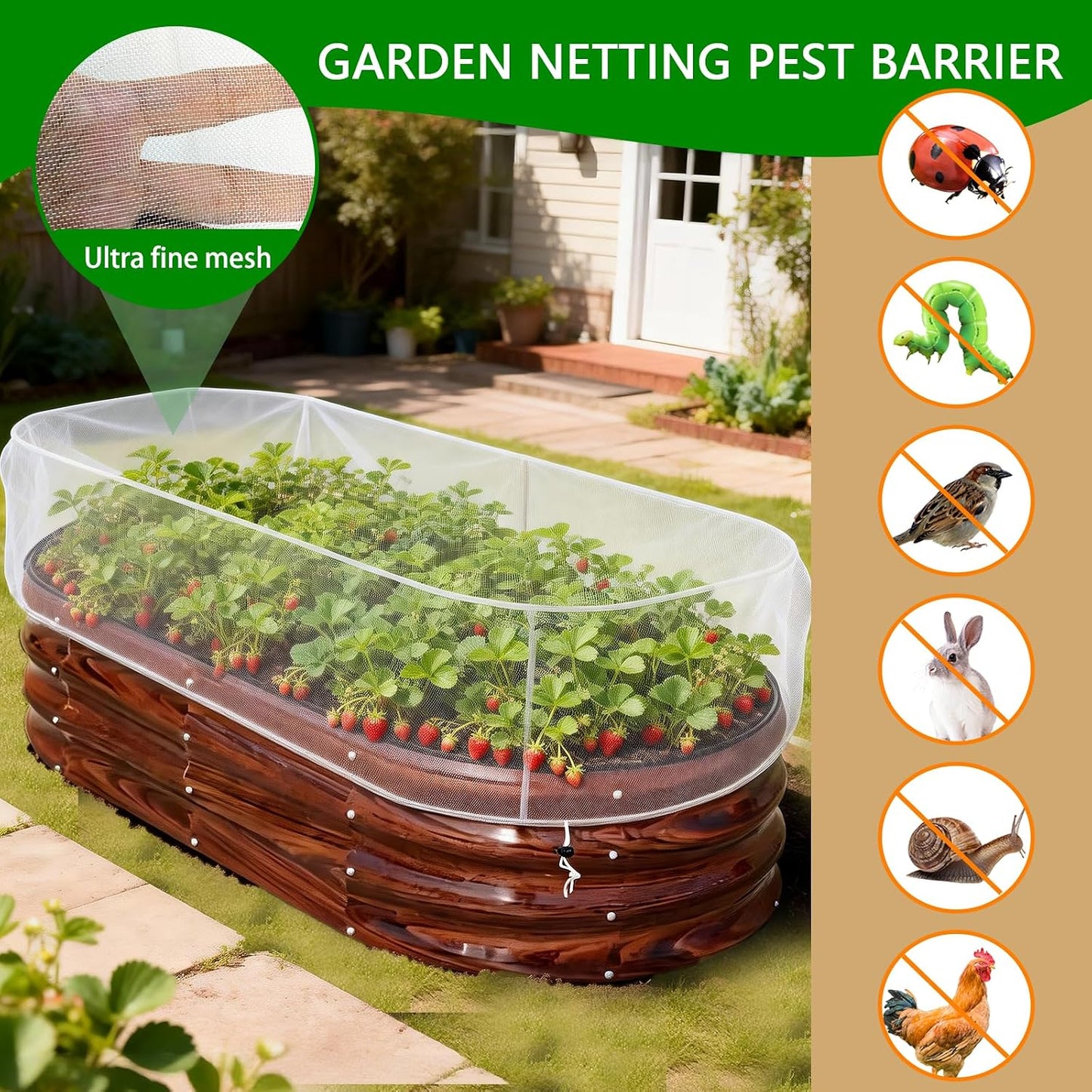 2 PCS Garden Netting for Raised Beds 4x8 FT Pest Barrier Screen