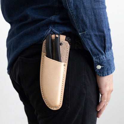 Wazakura Bonsai Scissors Tool Holster Made in Japan W 3inch (75mm) Beige, Japanese Garden Small Tool Pouch with Belt Clip, Scissor Holder with Belt Loop, Bonsai Shears Case for Gardening Tool Belt