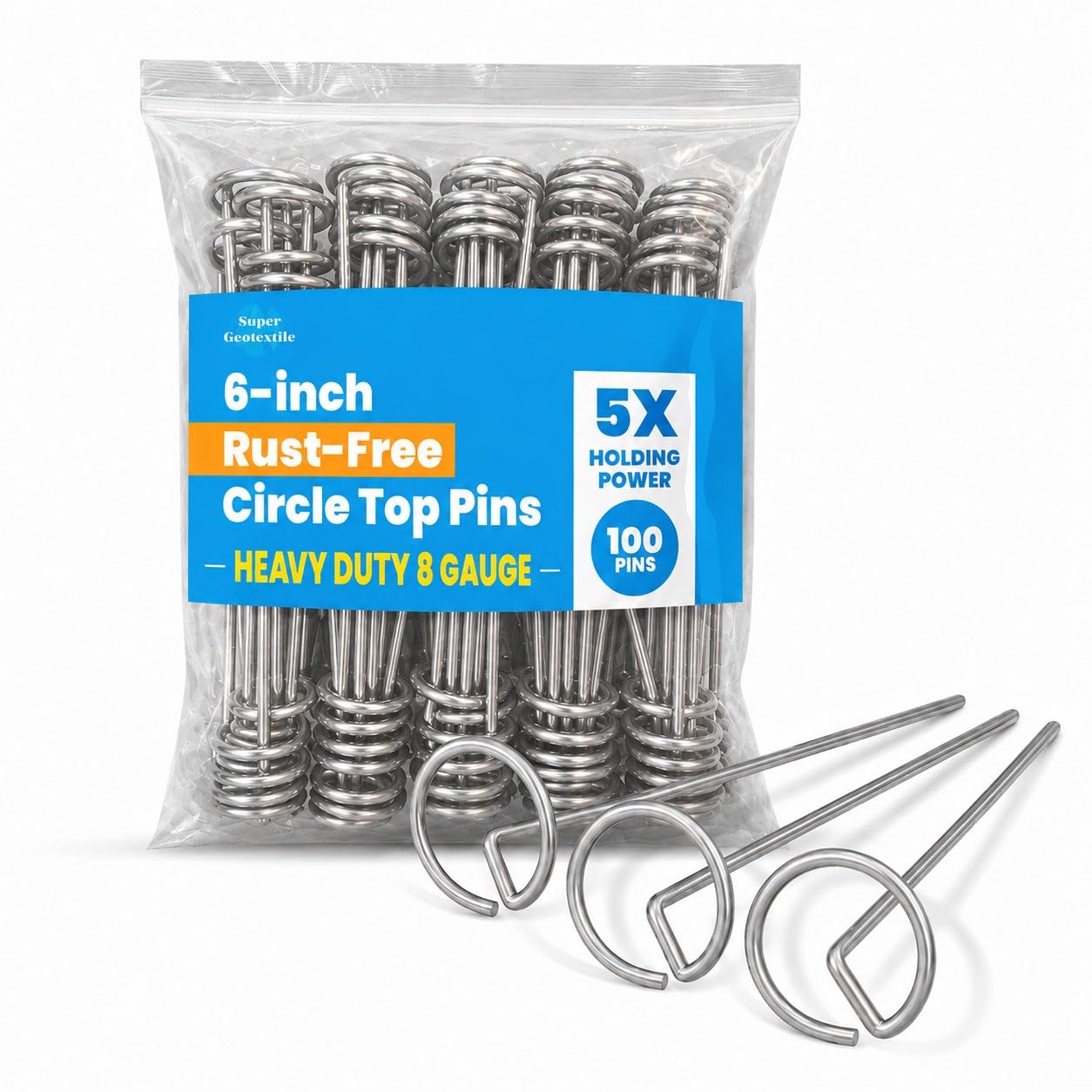 Round Top Landscape Pins – 11 Gauge Heavy Duty 6 Inch Galvanized Steel Stakes for Landscape Fabric and Weed Barrier, 100 Pack