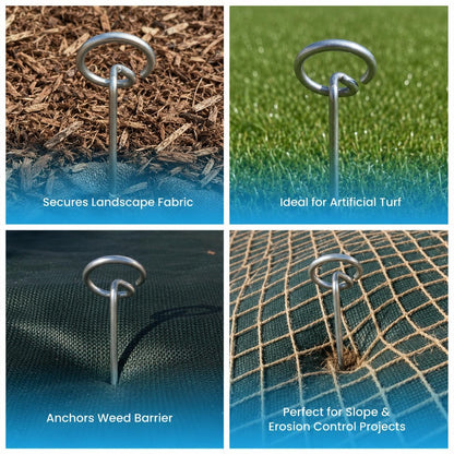 Round Top Landscape Pins – 11 Gauge Heavy Duty 6 Inch Galvanized Steel Stakes for Landscape Fabric and Weed Barrier, 100 Pack