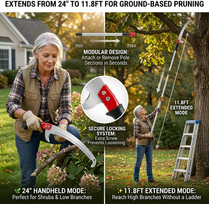 Pole Saws for Tree Trimming 11.8 FT, Manual Pruning Saw