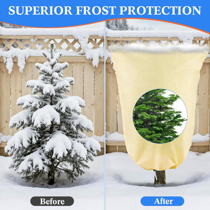 4 Pcs Plant Covers Freeze Protection, Reusable Winter Frost Cover for Outdoor Shrub & Fruit Tree Potted, 2.8oz/yd² Heavy-Duty Tree Jacket with Zipper & Drawstring, 32" x 47"