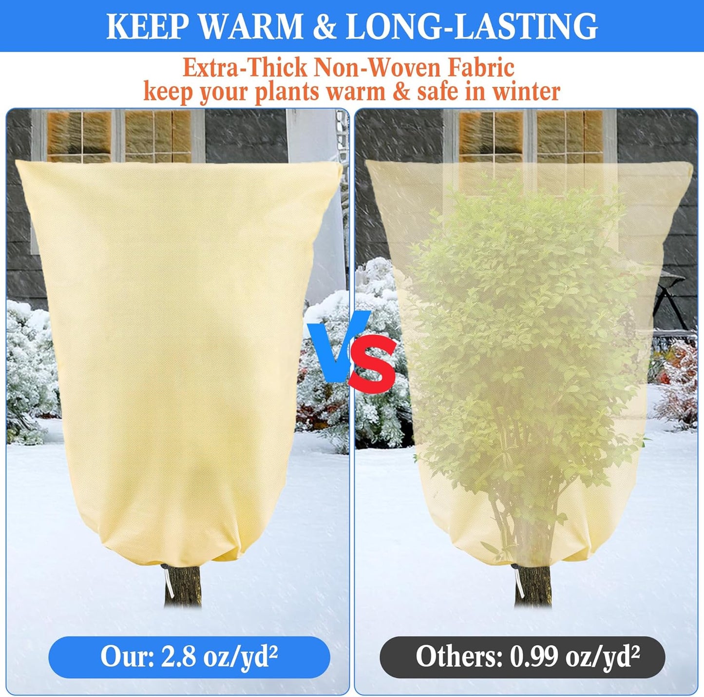4 Pcs Plant Covers Freeze Protection, Reusable Winter Frost Cover for Outdoor Shrub & Fruit Tree Potted, 2.8oz/yd² Heavy-Duty Tree Jacket with Zipper & Drawstring, 32" x 47"