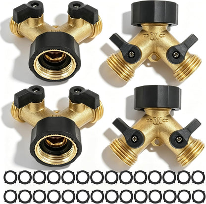 4 Pack Garden Hose Splitter 2 Way, 3/4" Thread, with 28 Rubber Washers
