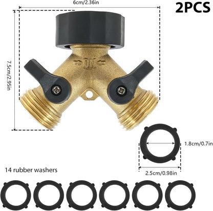 4 Pack Garden Hose Splitter 2 Way, 3/4" Thread, with 28 Rubber Washers