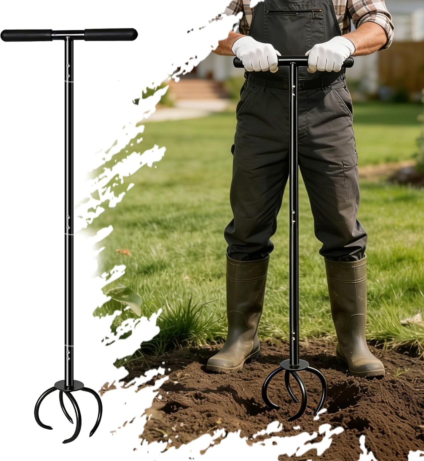 Heavy Duty Hand Tiller for Gardening, Long Handle Manual Garden Cultivator & Soil Aerator, Twist Garden Claw for Hard Soil, Clay, Raised Beds & Vegetable Gardens, Powder Coated Steel
