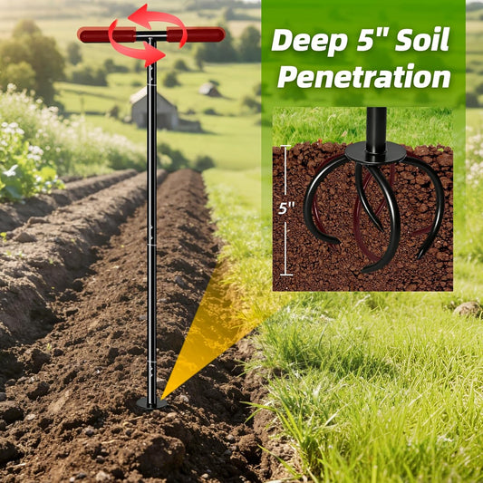 Heavy Duty Hand Tiller for Gardening, Long Handle Manual Garden Cultivator & Soil Aerator, Twist Garden Claw for Hard Soil, Clay, Raised Beds & Vegetable Gardens, Powder Coated Steel