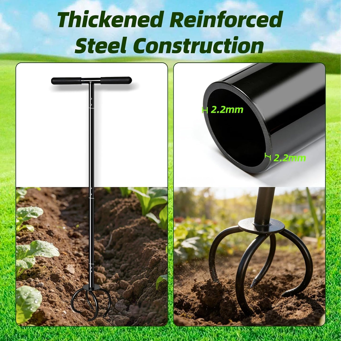 Heavy Duty Hand Tiller for Gardening, Long Handle Manual Garden Cultivator & Soil Aerator, Twist Garden Claw for Hard Soil, Clay, Raised Beds & Vegetable Gardens, Powder Coated Steel