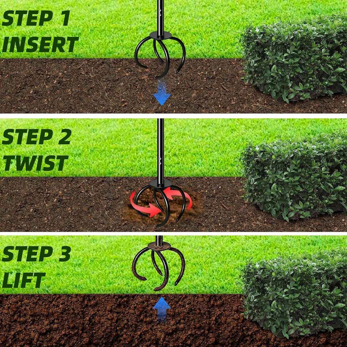 Heavy Duty Hand Tiller for Gardening, Long Handle Manual Garden Cultivator & Soil Aerator, Twist Garden Claw for Hard Soil, Clay, Raised Beds & Vegetable Gardens, Powder Coated Steel