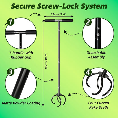 Heavy Duty Hand Tiller for Gardening, Long Handle Manual Garden Cultivator & Soil Aerator, Twist Garden Claw for Hard Soil, Clay, Raised Beds & Vegetable Gardens, Powder Coated Steel