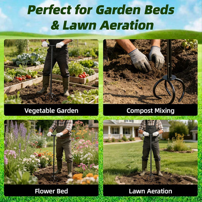 Heavy Duty Hand Tiller for Gardening, Long Handle Manual Garden Cultivator & Soil Aerator, Twist Garden Claw for Hard Soil, Clay, Raised Beds & Vegetable Gardens, Powder Coated Steel