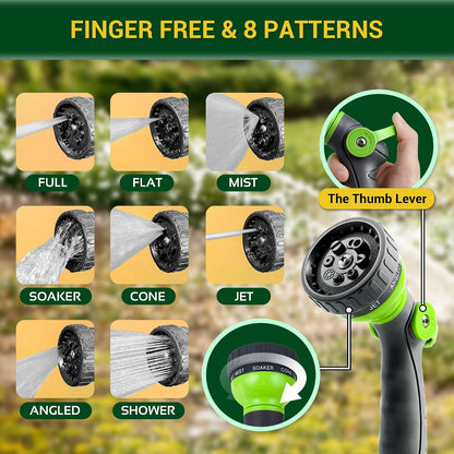 Garden Hose - Water Hose 75 FT with Swivel Handle & 8 Function Nozzle, Flexible, Heavy Duty, No Kink, Lightweight Metal Hose for Outdoor, Yard, 304 Stainless Steel