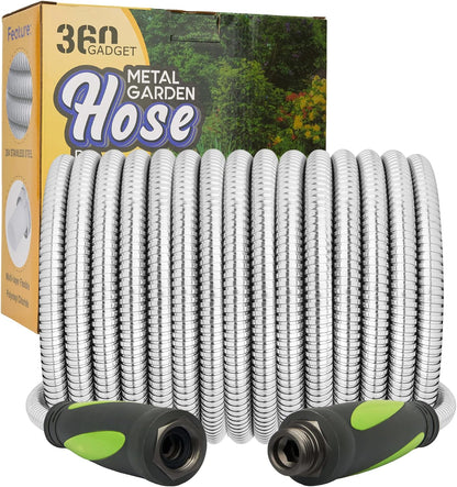Garden Hose - Water Hose 75 FT with Swivel Handle & 8 Function Nozzle, Flexible, Heavy Duty, No Kink, Lightweight Metal Hose for Outdoor, Yard, 304 Stainless Steel
