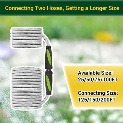 Garden Hose - Water Hose 75 FT with Swivel Handle & 8 Function Nozzle, Flexible, Heavy Duty, No Kink, Lightweight Metal Hose for Outdoor, Yard, 304 Stainless Steel