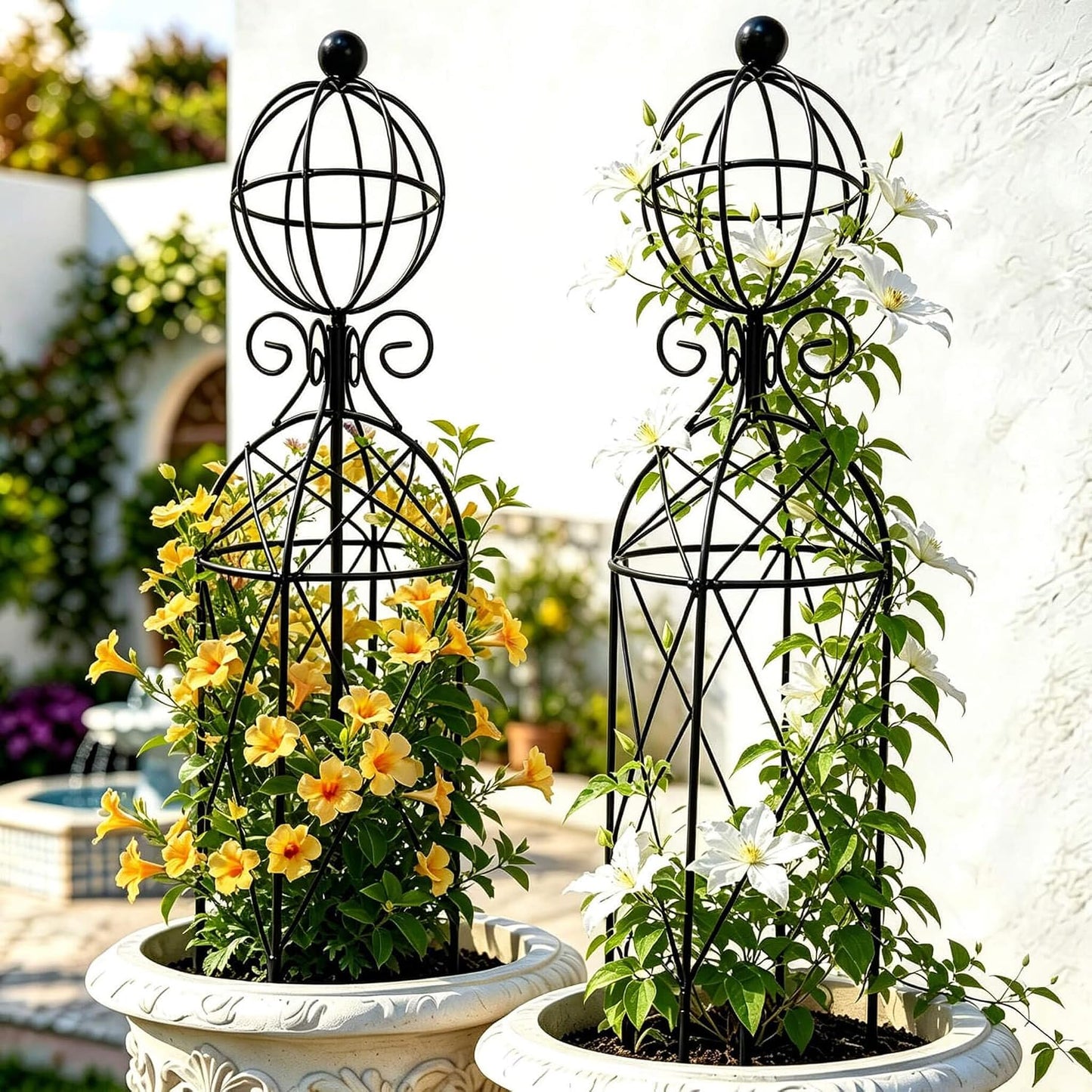 2-Pack Metal Garden Obelisk Trellis, 28" Geometric Sphere Plant Support