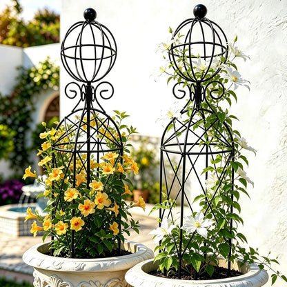 2-Pack Metal Garden Obelisk Trellis, 28" Geometric Sphere Plant Support