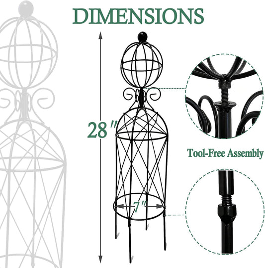 2-Pack Metal Garden Obelisk Trellis, 28" Geometric Sphere Plant Support