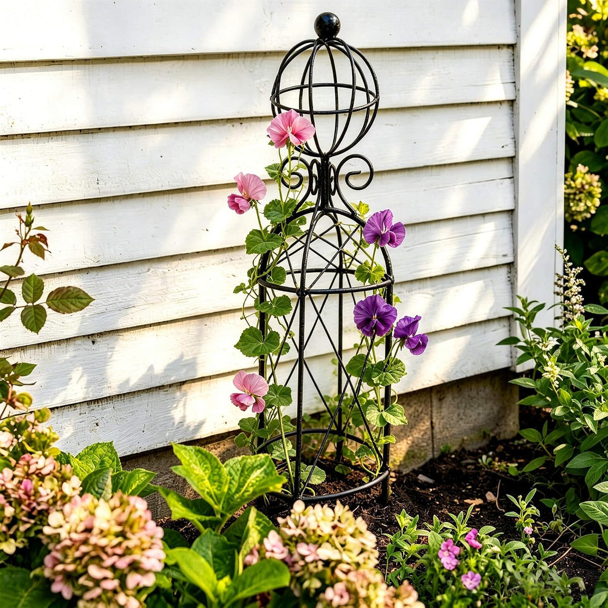 2-Pack Metal Garden Obelisk Trellis, 28" Geometric Sphere Plant Support