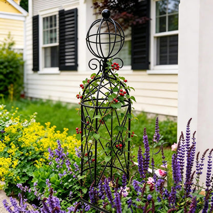2-Pack Metal Garden Obelisk Trellis, 28" Geometric Sphere Plant Support
