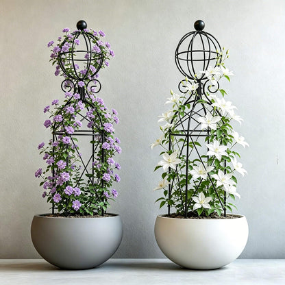 2-Pack Metal Garden Obelisk Trellis, 28" Geometric Sphere Plant Support