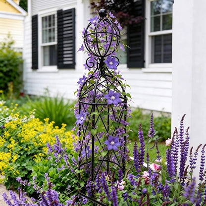 2-Pack Metal Garden Obelisk Trellis, 28" Geometric Sphere Plant Support