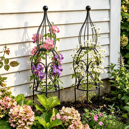 2-Pack Metal Garden Obelisk Trellis, 28" Geometric Sphere Plant Support