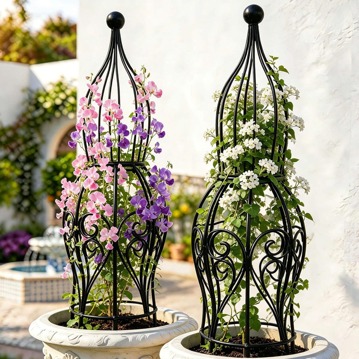2-Pack Metal Garden Obelisk Trellis, 28" Geometric Sphere Plant Support