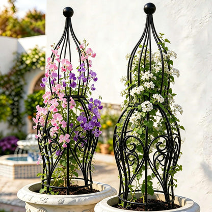 2-Pack Metal Garden Obelisk Trellis, 28" Geometric Sphere Plant Support