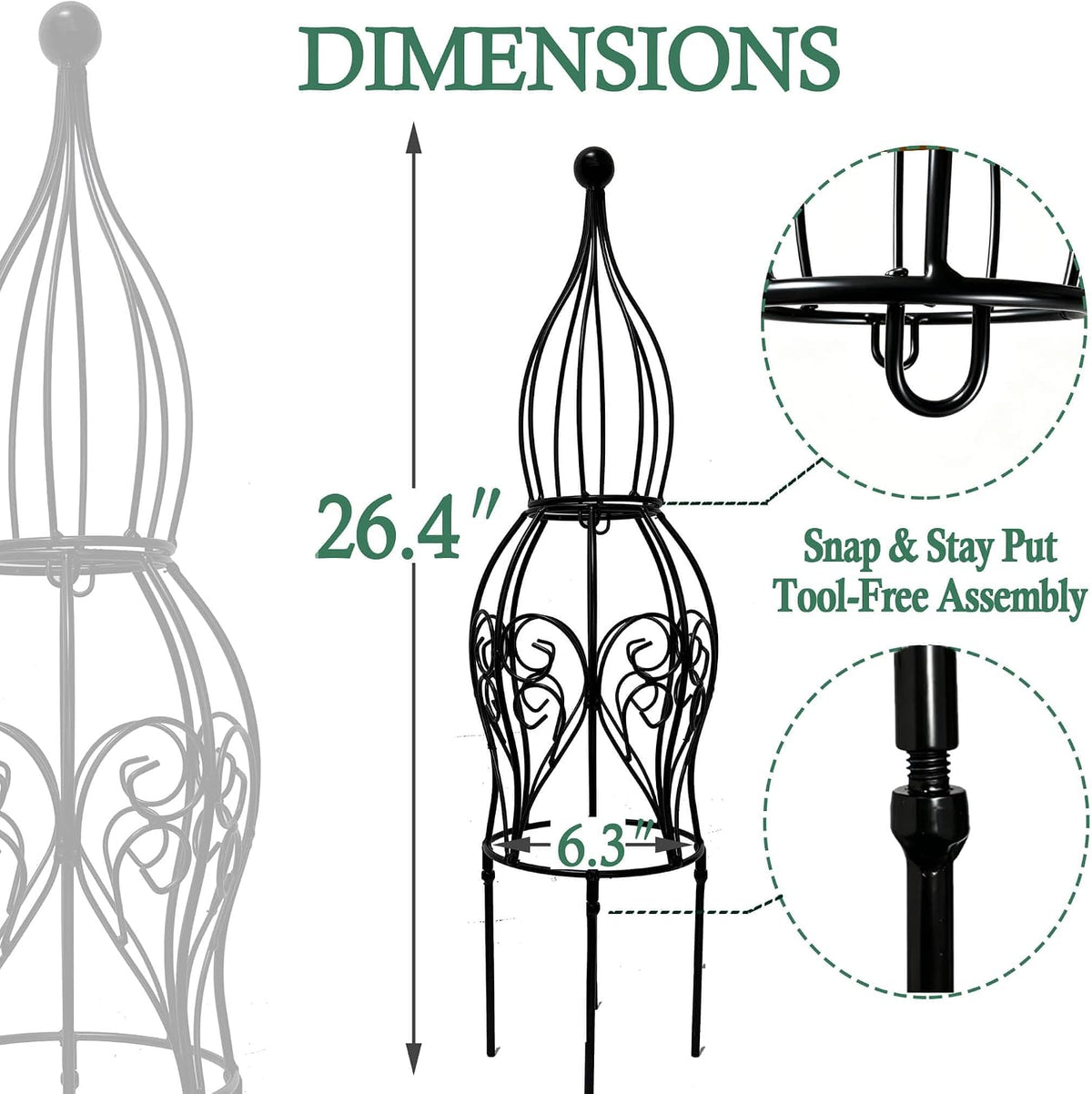 2-Pack Metal Garden Obelisk Trellis, 28" Geometric Sphere Plant Support