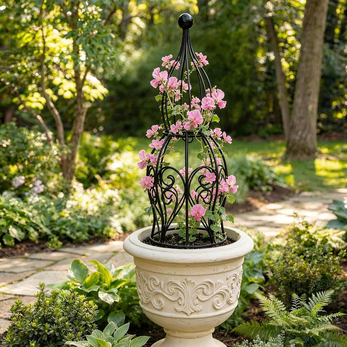 2-Pack Metal Garden Obelisk Trellis, 28" Geometric Sphere Plant Support
